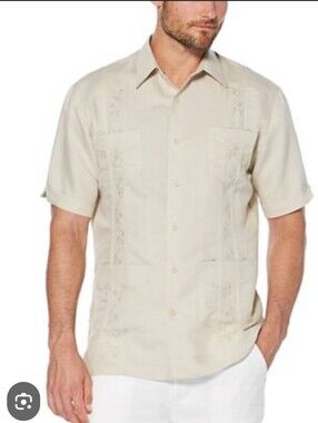 CUBAVERA shirt button short sleeves Med beige with beautiful detail embr…